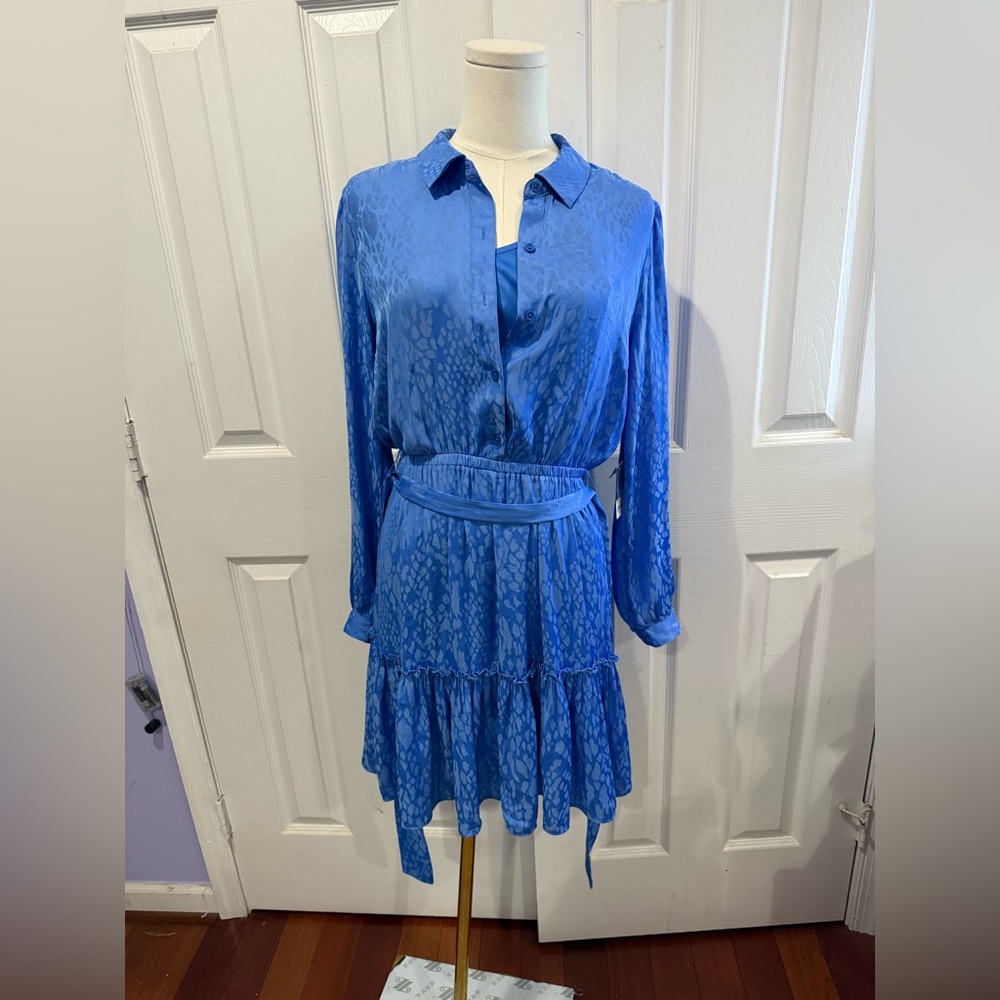 Vera Wang Blue Textured Long Sleeve Dress